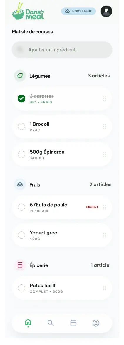 Aperçu App Mobile liste de courses